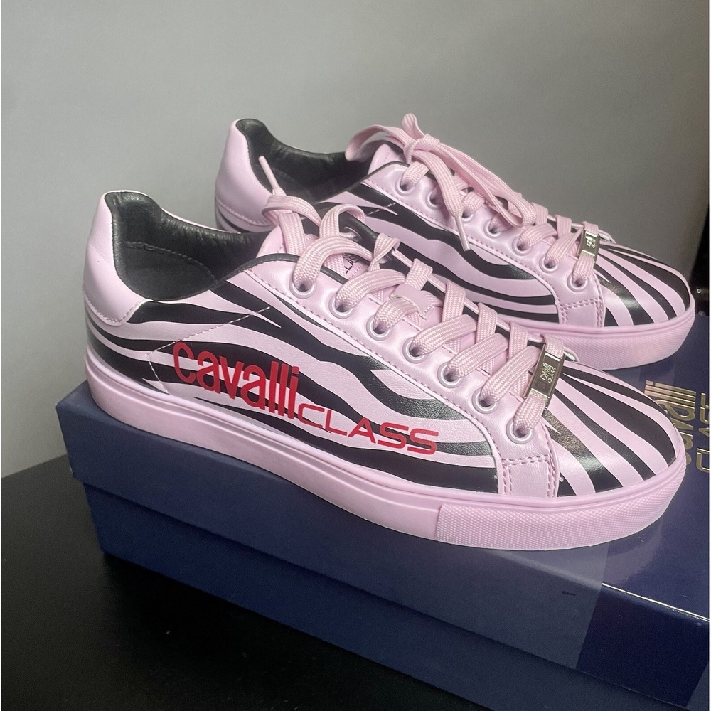 Roberto Cavalli Zebra Sneaker Pink & Black Shoes Woman's EU 39 US 8.5‎ Animal